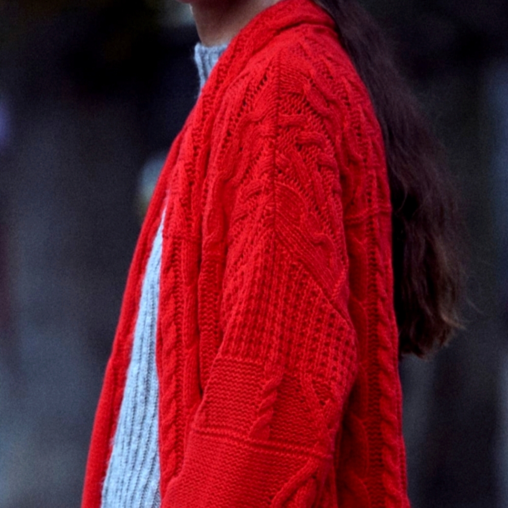 Zara Red Cable Knit Cardigan Coat
